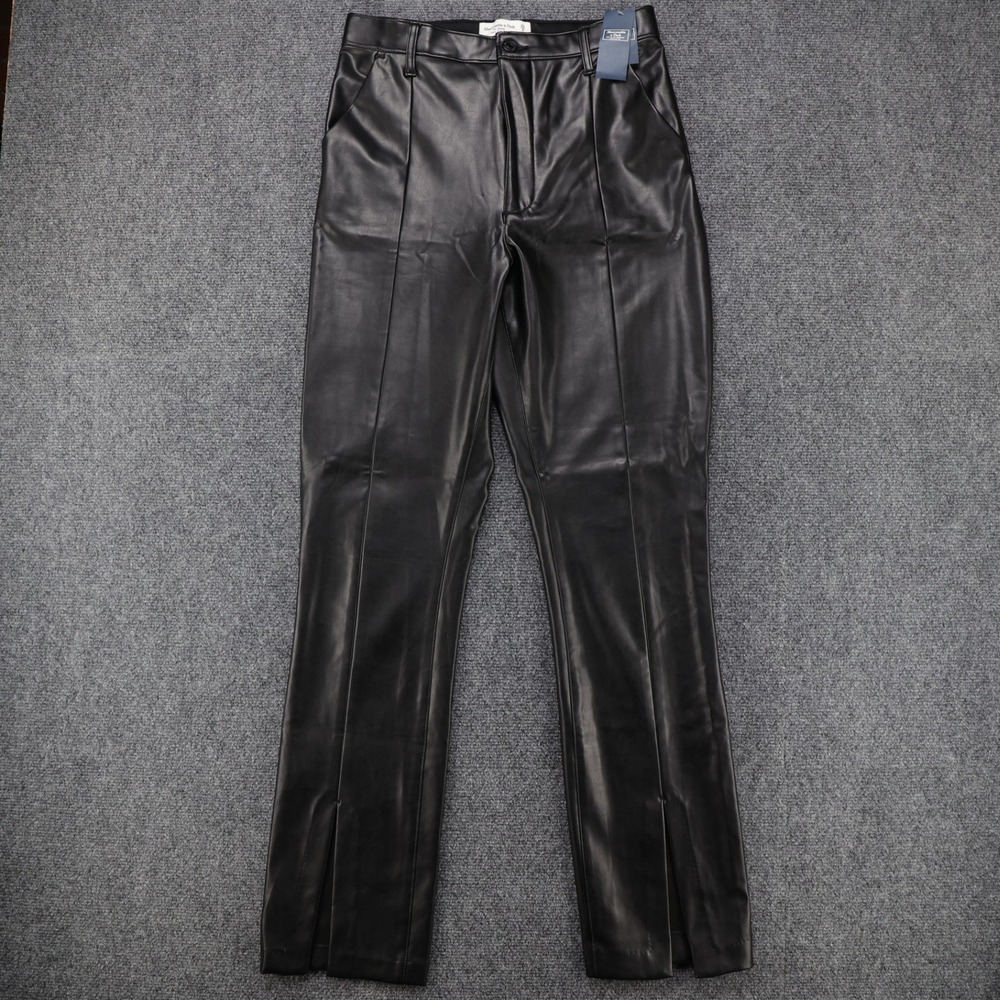 Abercrombie & Fitch Vegan Leather Skinny Ultra High Rise Split Hem Pants Black 8